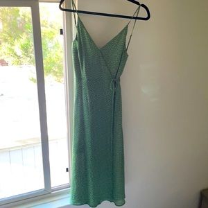 Green Polka Dot Wrap Open Back Midi Dress